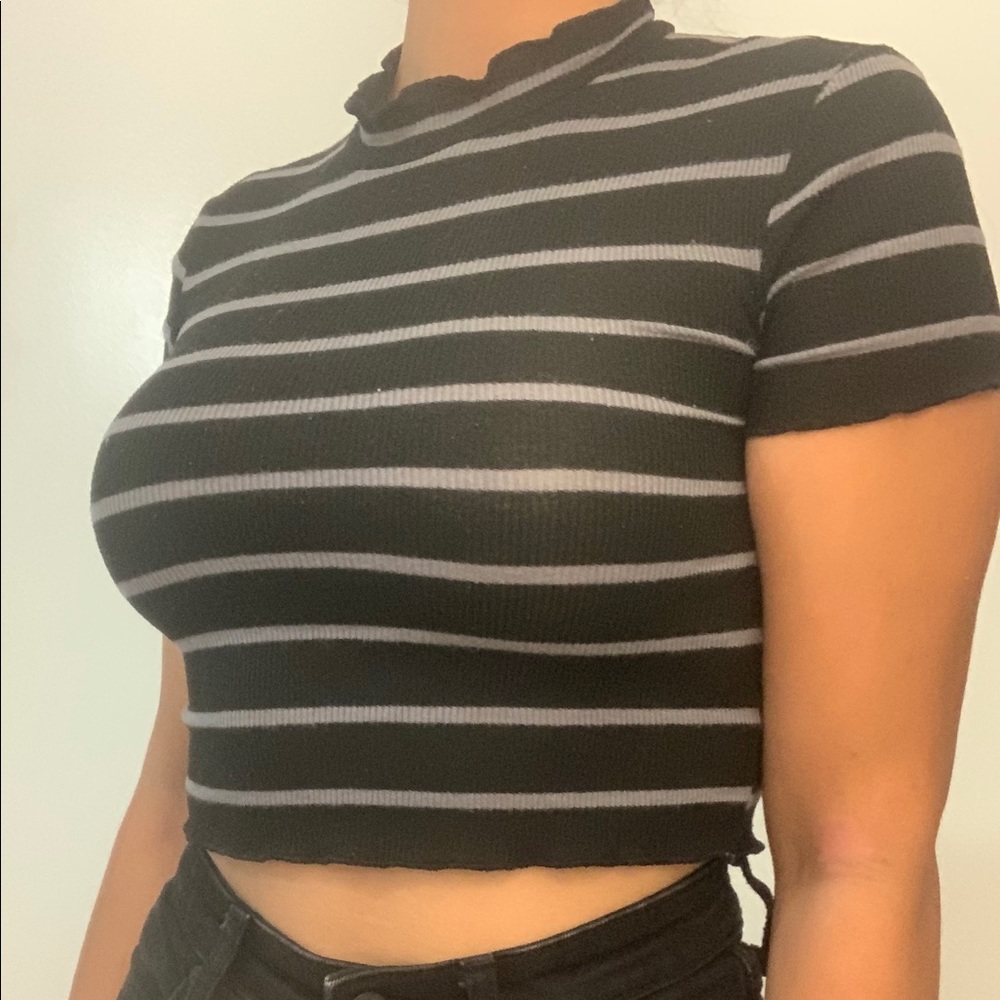 Black & Grey Striped Crop Top